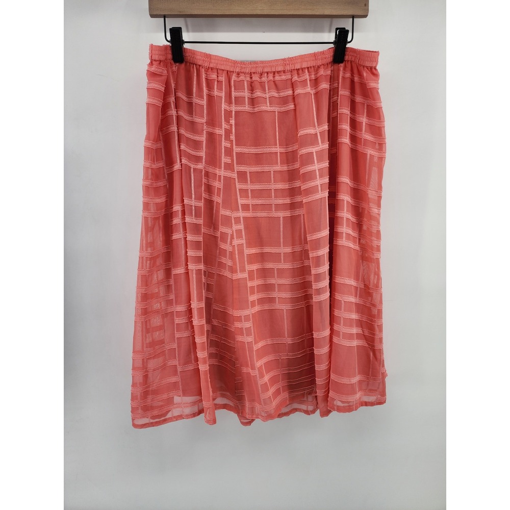 Christopher &‎ Banks XL Coral Geometric Textured Sheer Overlay Midi Skirt NEW